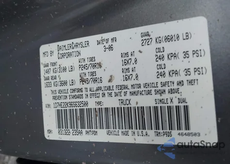 2006 Dodge Dakota St z USA, uszkodzony, nr VIN 1D7HE22K96S632500